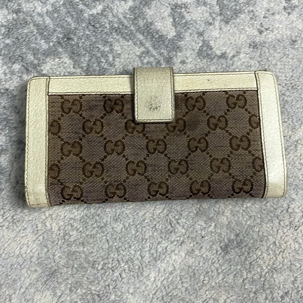 Gucci Monogram GG Logo Canvas Long Continental Wallet White Leather Trim Bolt - Picture 3 of 16
